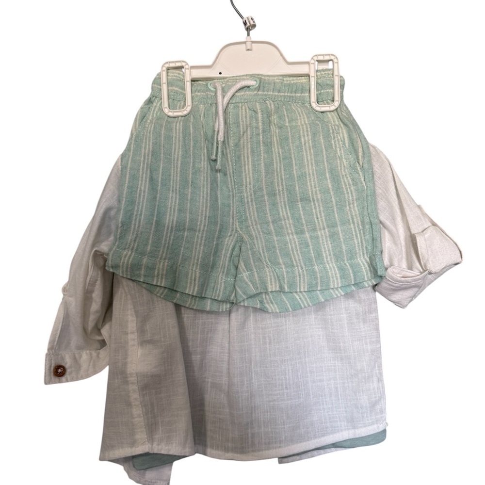 NWT C&C California 3-Piece Light Gray and Mint Green Shirt Set Size 12M - Picture 2 of 5